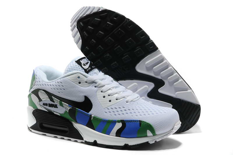 Air Max 90 Chaussures Hommes Prm Em Tissage Camouflage Blanc Bleu
